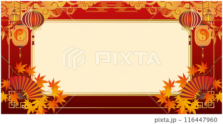 秋の紅葉和風フレーム枠背景 116447960