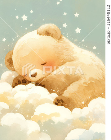 ふわふわの雲の上で眠るクマのイラスト素材 [116448112] - PIXTA