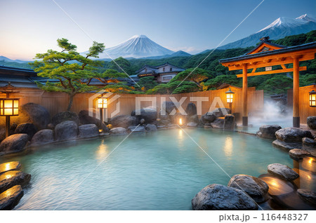 山の景色が見える露天温泉 116448327