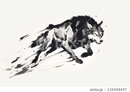 オオカミの水墨画 116448447