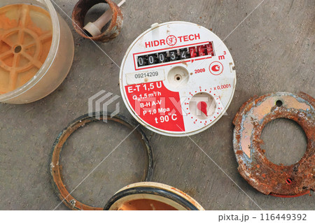 disassembled water flow meter. Rust disassembled water flow meter. Rust 116449392