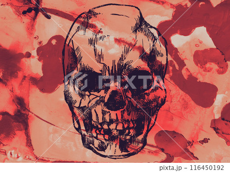 スカルデザインと赤い水彩テクスチャ背景 スカルデザインと赤い水彩テクスチャ背景 116450192