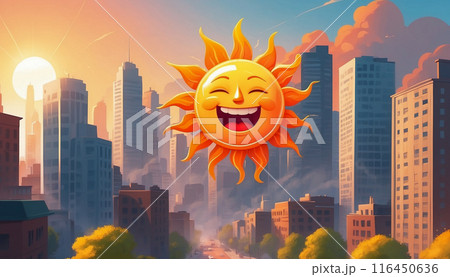 笑顔の太陽と暑い都市 116450636