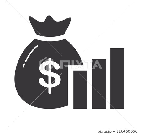 coin bag icon with graph vector illustration coin bag icon with graph vector illustration 116450666
