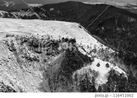 冬の美ヶ原高原 烏帽子岩(モノクロ) 冬の美ヶ原高原 烏帽子岩(モノクロ) 116451002