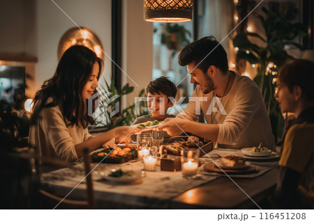 Eating dinner with family at home brite 116451208