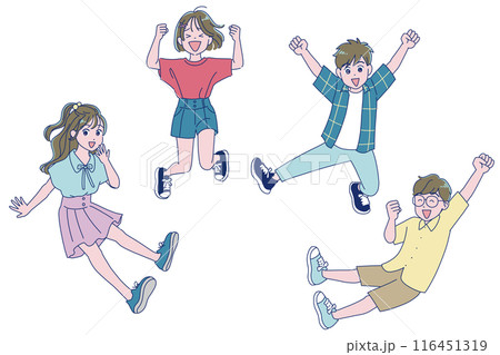 元気にジャンプする小学生の男女 元気にジャンプする小学生の男女 116451319