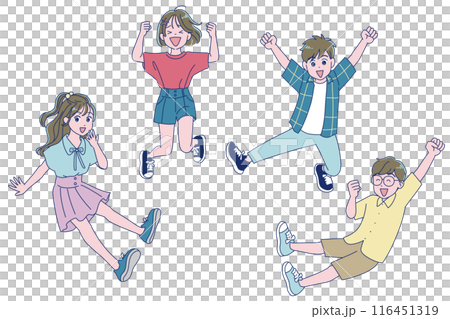 元気にジャンプする小学生の男女 元気にジャンプする小学生の男女 116451319