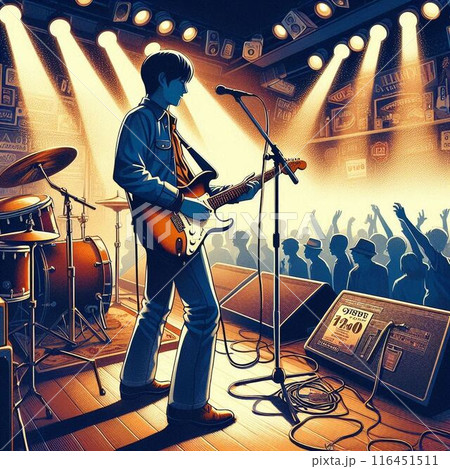 ライブハウスでギターを弾く人 116451511