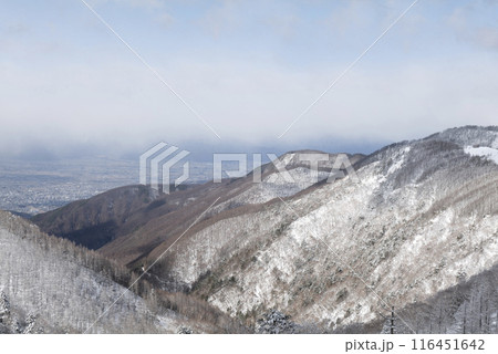 美ヶ原公園沖線（県道62号線）から松本方面の雪景色 116451642