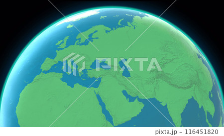 3D image illustrates a flight route from London to Beijing, with a silhouetted airplane following an arc over a detailed globe. The cities are prominently labeled, highlighting the flight path across 116451820