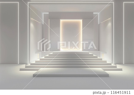 The stage has a backdrop various sizes of rectangular. Have a white LED screen, center and left-right, stage floor 3 steps, all white for the show The stage has a backdrop various sizes of rectangular. Have a white LED screen, center and left-right, stage floor 3 steps, all white for the show 116451911