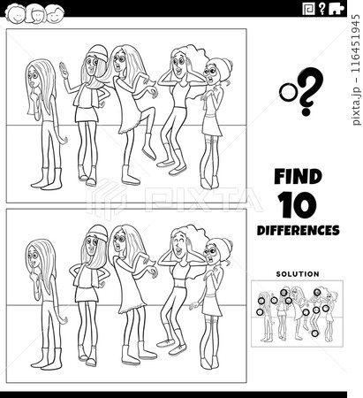 differences activity with cartoon young women coloring page differences activity with cartoon young women coloring page 116451945