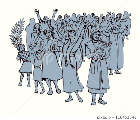 The ancient Jewish people are having fun. Vector drawing 116452348