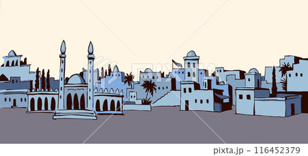 Old Arabic city. Vector drawing 116452379