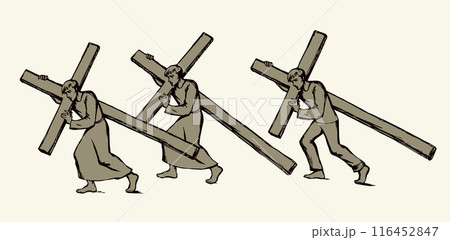 Men carry the cross. Vector drawing 116452847