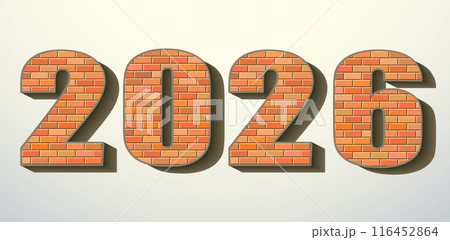 Vector font build out of red bricks. New Year numerals isolated on white background 116452864