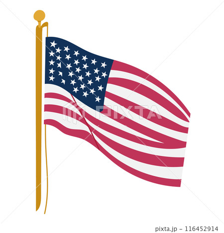 USA national flag fluttering on flagpole. Vector illustration of USA flag for decoration on Independence, Patriot, Veterans Days 116452914