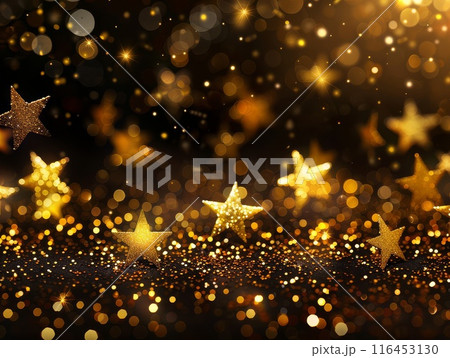 Gold stars in shades of shimmering hues create festive backdrop Gold stars in shades of shimmering hues create festive backdrop 116453130
