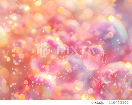 Vibrant colors of blurred bubbles and glowing lights on abstract background 116453192