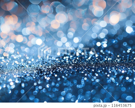 Softly blurred bright blue bokeh circles in abstract backdrop 116453675
