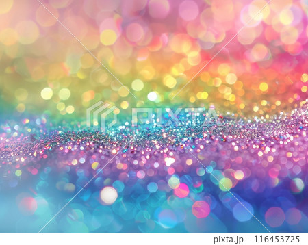 Glittering abstract rainbow backdrop with colorful, blurred bokeh lights 116453725