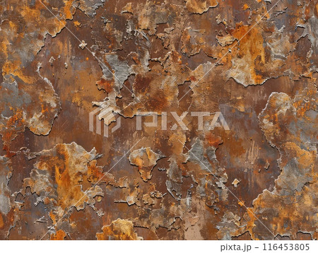 Corroded metal panel with visible weathered rust 116453805