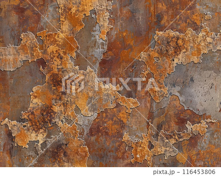 Weathered metal panel displaying visible corrosion 116453806