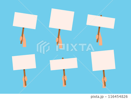 Protesters holding placard sign banner vector illustration 116454826
