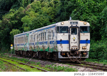 Romansing佐賀ラッピングのJR九州キハ47系気動車の写真素材 [116455097