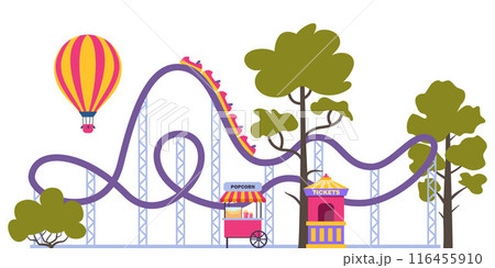 Roller coaster in amusement park. Illustration in flat style isolated on white background. 116455910