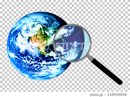 用放大鏡放大的地球 用放大鏡放大的地球 116456048