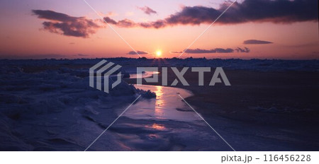 北海道尾岱沼冬景日の出 116456228