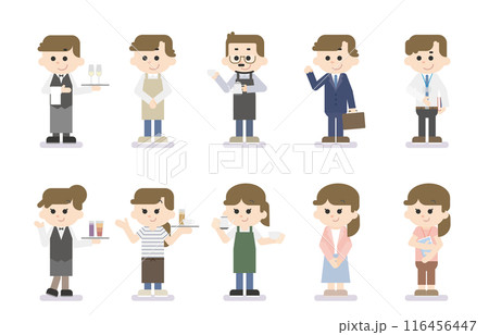 いろいろな職業・男女のフラットイラスト（カフェ・バー・オフィス） 116456447