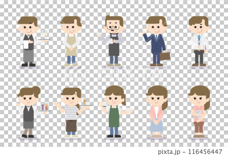 いろいろな職業・男女のフラットイラスト（カフェ・バー・オフィス） 116456447