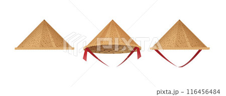 Hat bamboo. Hat farmer asian straw cap Traditional vietnamese. Flat Vector 116456484