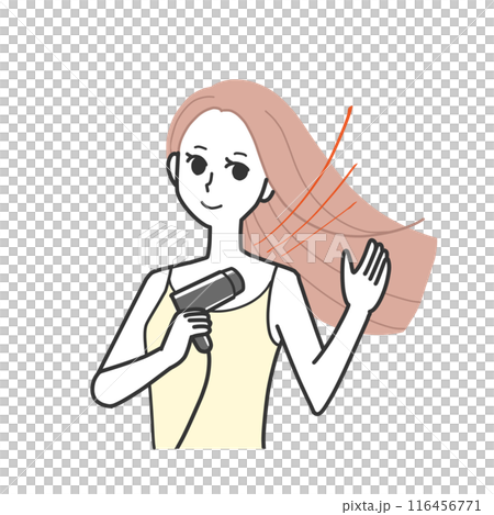 Woman drying her hair Woman drying her hair 116456771