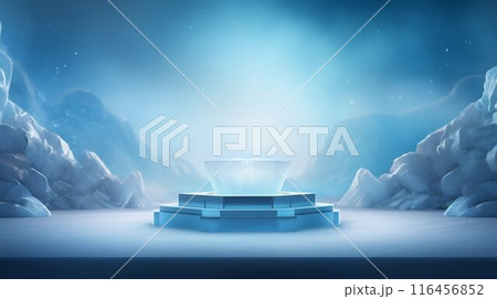 Elevated Ice Podium Set Against a Wintry Stage Backdrop. Generative ai 116456852