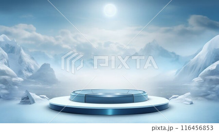 Elevated Ice Podium Set Against a Wintry Stage Backdrop. Generative ai 116456853
