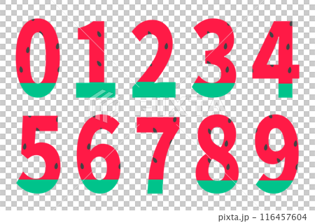 Numbers 0 to 9 with watermelon pattern Numbers 0 to 9 with watermelon pattern 116457604