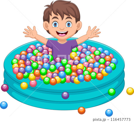 Boy playing with colored balls in the bath 116457773