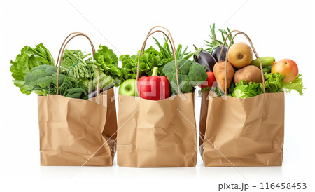 3 brown paper shopping bags full 3 brown paper shopping bags full 116458453