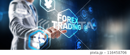 Businessman touching finger on the virtual screen and selecting Forex Trading 116458706