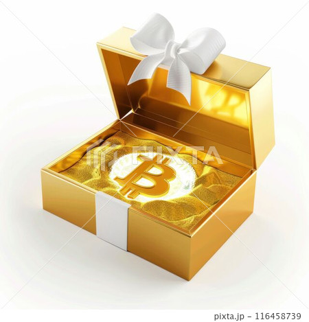 Golden Bitcoin in Gift Box. Generative ai 116458739
