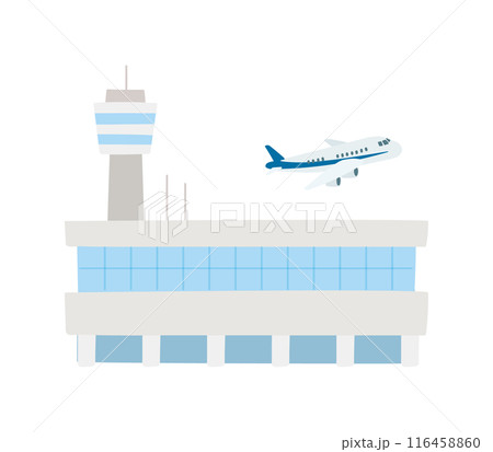 シンプルな空港と離陸した飛行機のイラスト 116458860