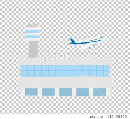シンプルな空港と離陸した飛行機のイラスト 116458860