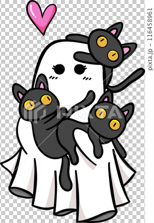 Cute Cartoon ghost with his cats in Halloween illustration 116458961