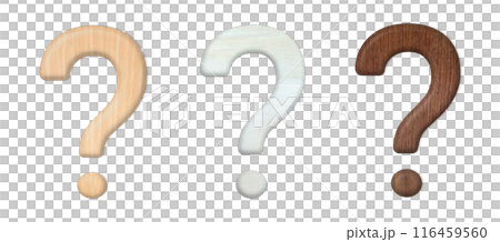 木でできた立体的なベージュと白色と茶色のはてなマークのセット 116459560
