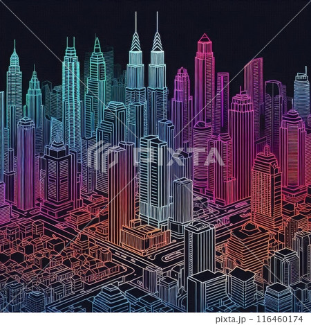 Outlines of a big city with many high-rise buildings. Generative ai. Outlines of a big city with many high-rise buildings. Generative ai. 116460174