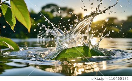 水飛沫、波紋、水面、海面、抽象的な水の背景 116460182